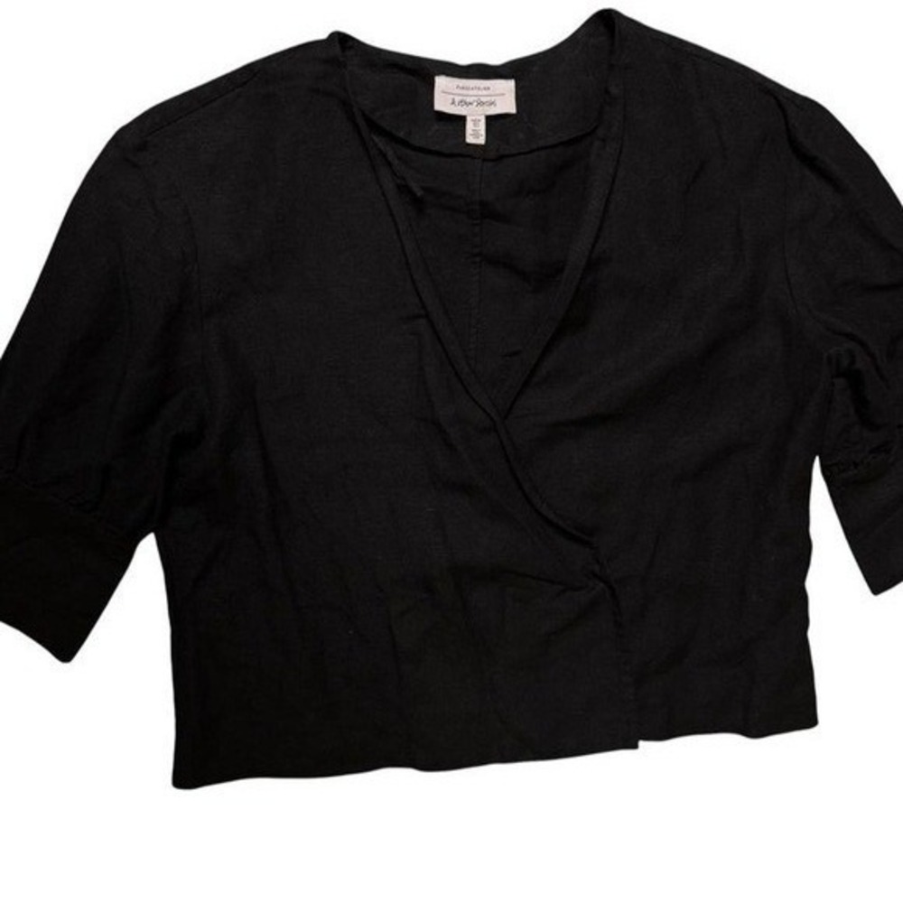 & Other Stories Paris Atelier Black Linen Blend Wrap Crop Top Womens US 2